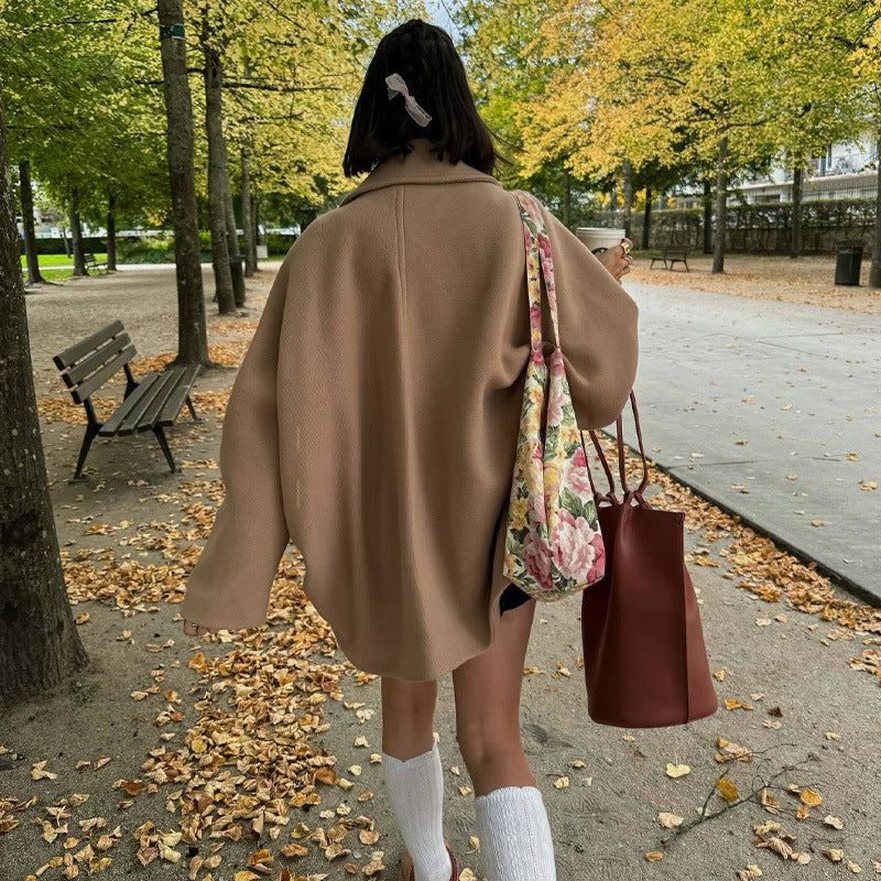 Women's Fall Winter Fashion Lapel Loose Woolen Coat Outerwear