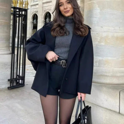 Women's Fall Winter Fashion Lapel Loose Woolen Coat Outerwear